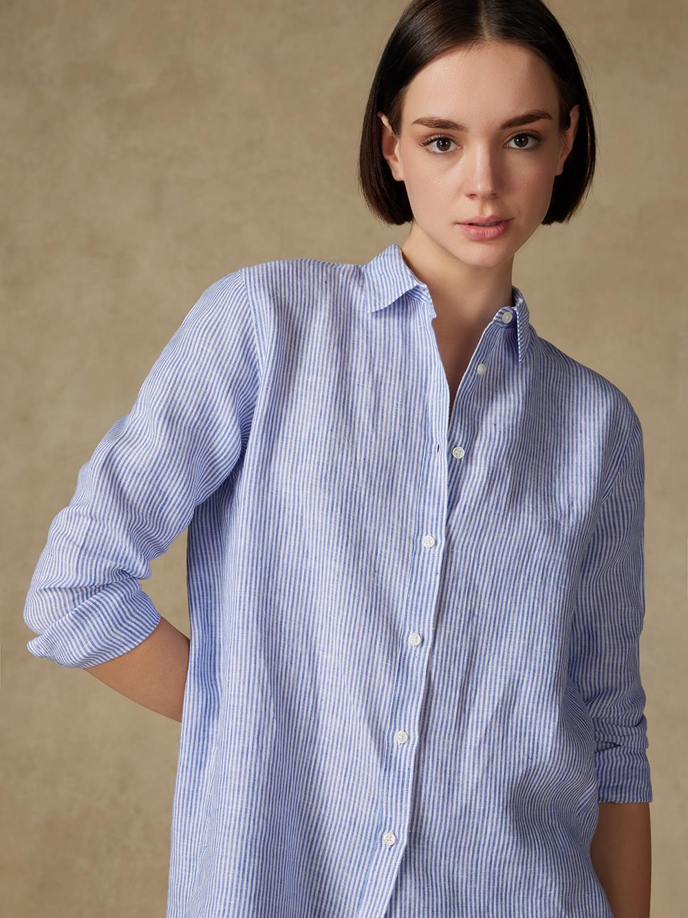 Justine camicia in lino a righe blu 