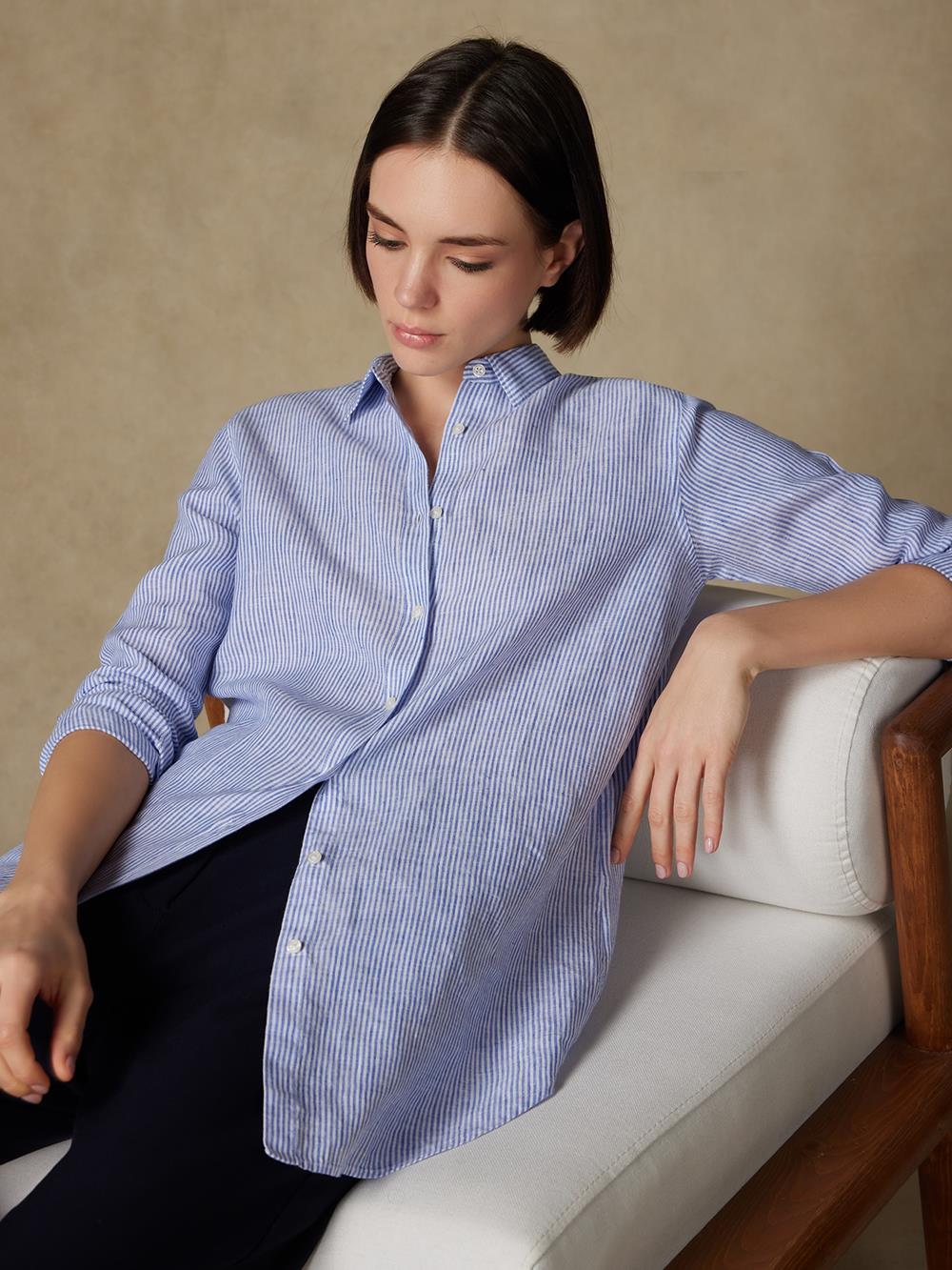 Justine linen shirt with blue stripes