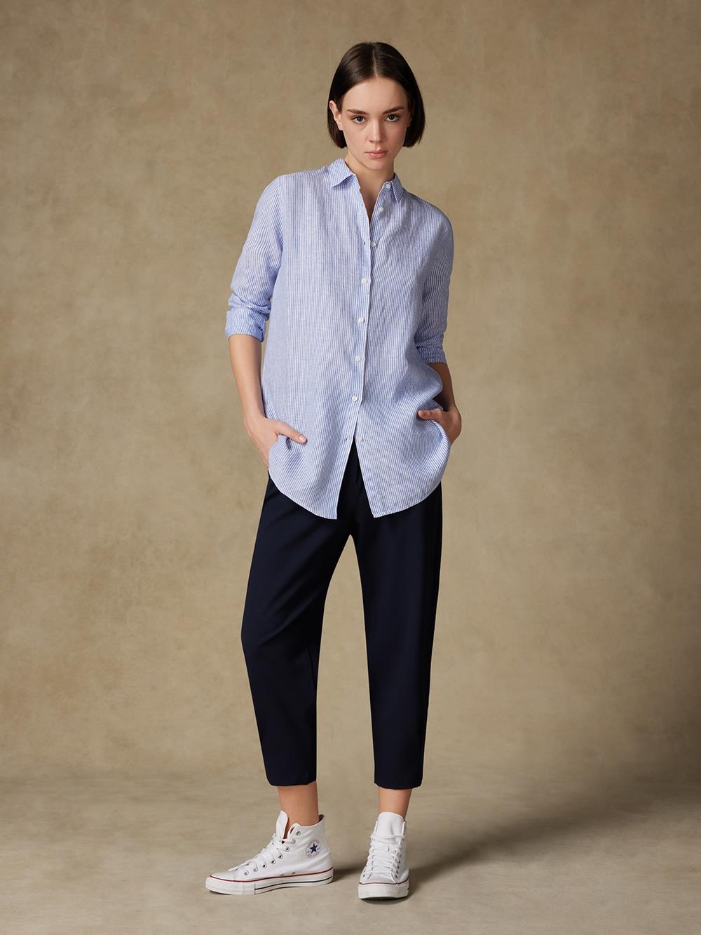 Justine camicia in lino a righe blu 