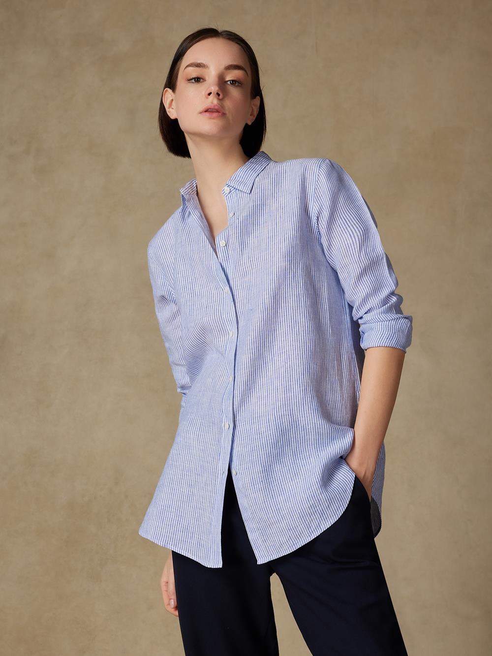 Justine camicia in lino a righe blu 