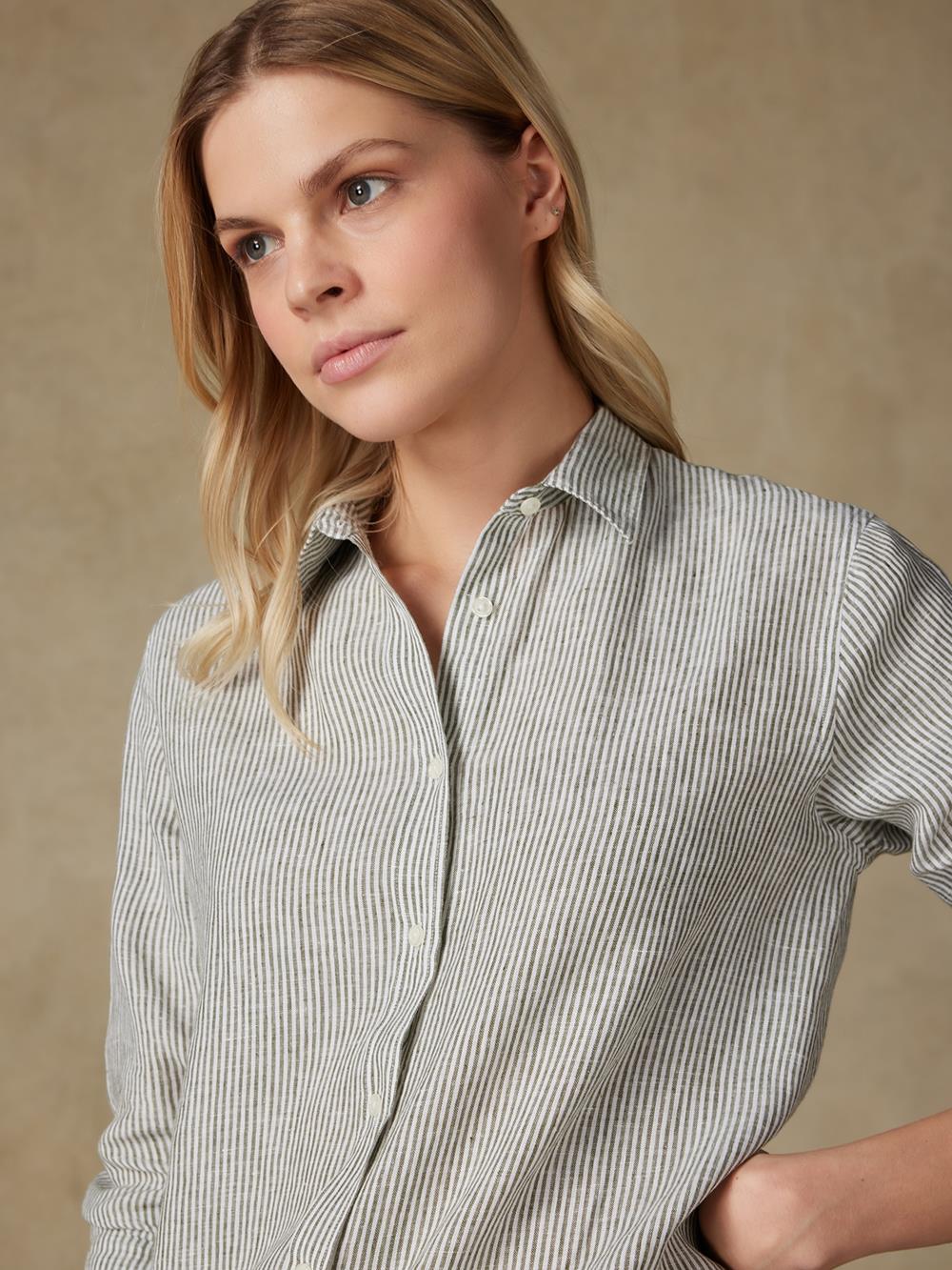 Justine linen shirt with khaki stripes