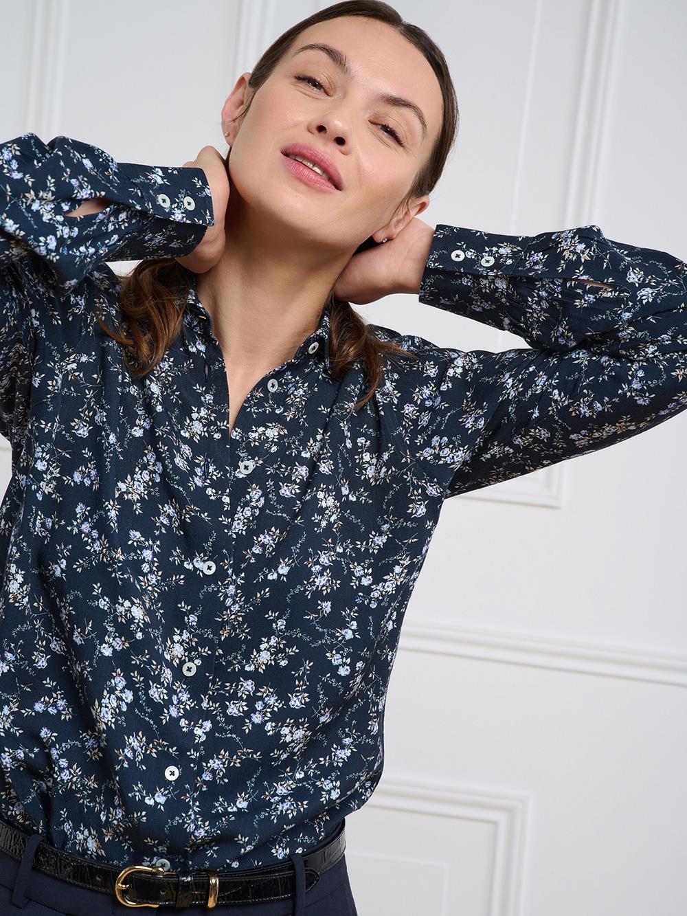 Albane navy blue shirt with floral print