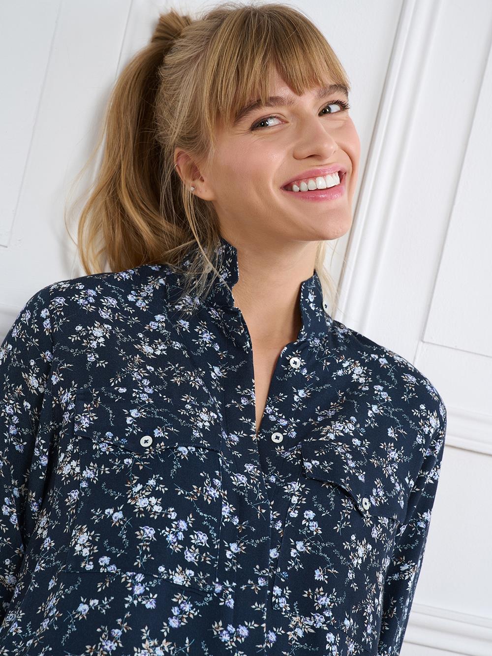Alice navy blue shirt with floral print