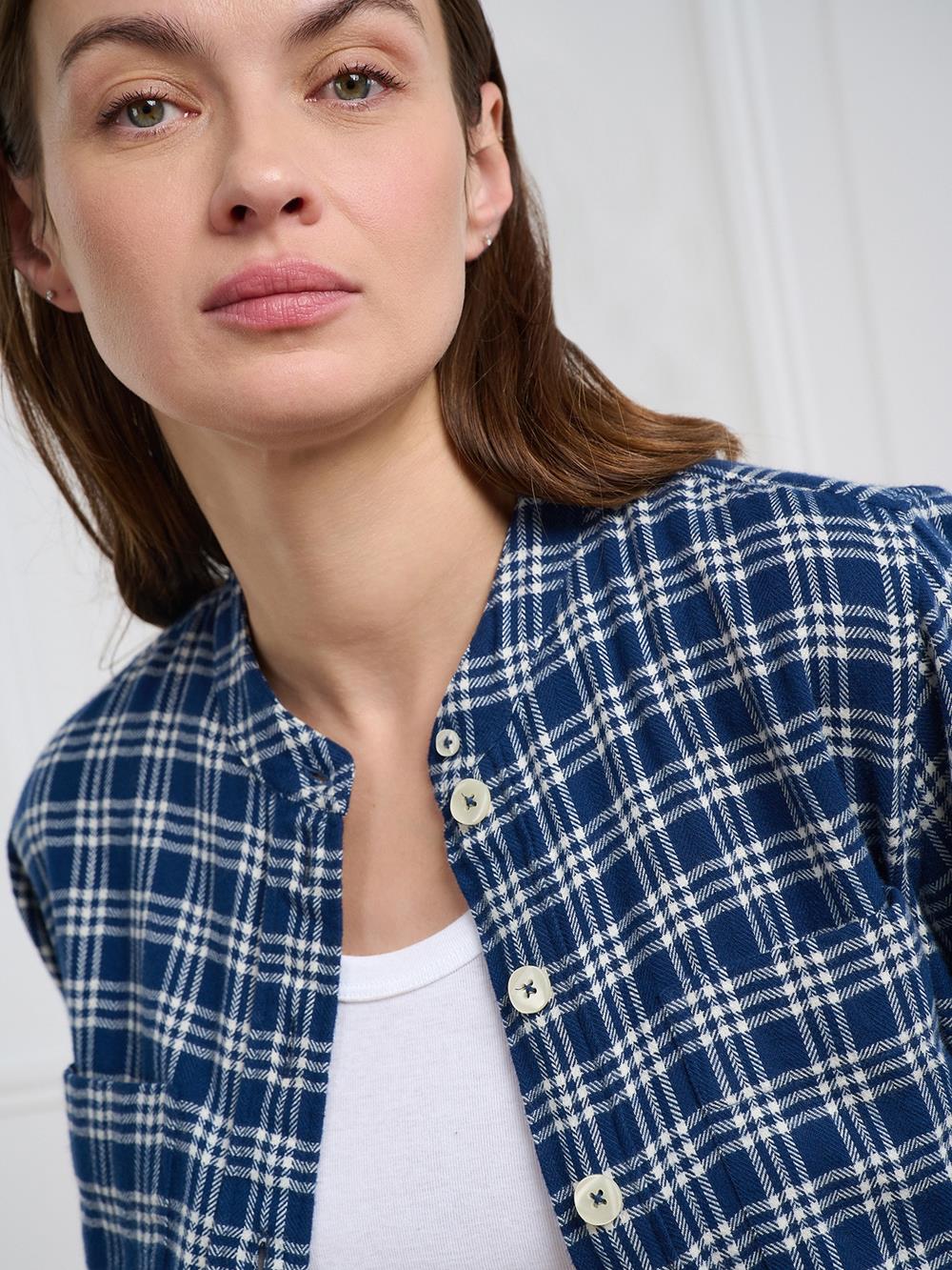Janice navy blue flannel shirt with checks