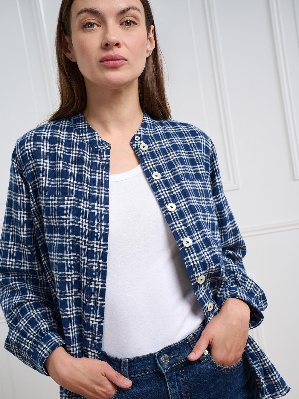 Janice navy blue flannel shirt with checks