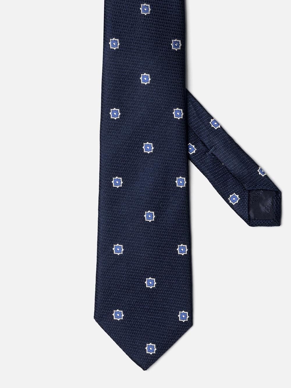 Silk tie with blue motif
