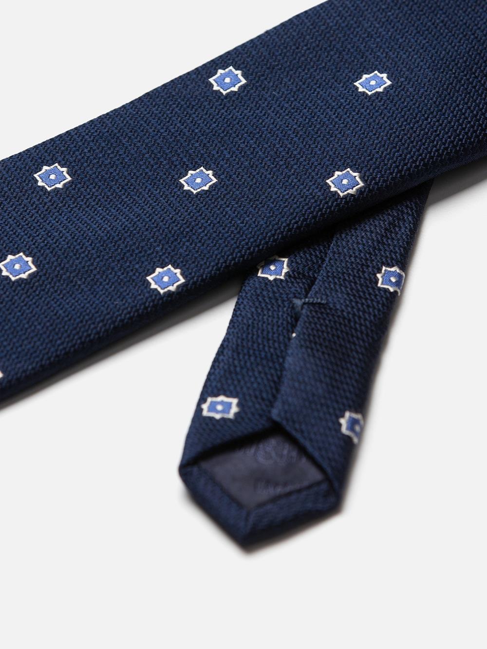 Zijden stropdas met blauw motief