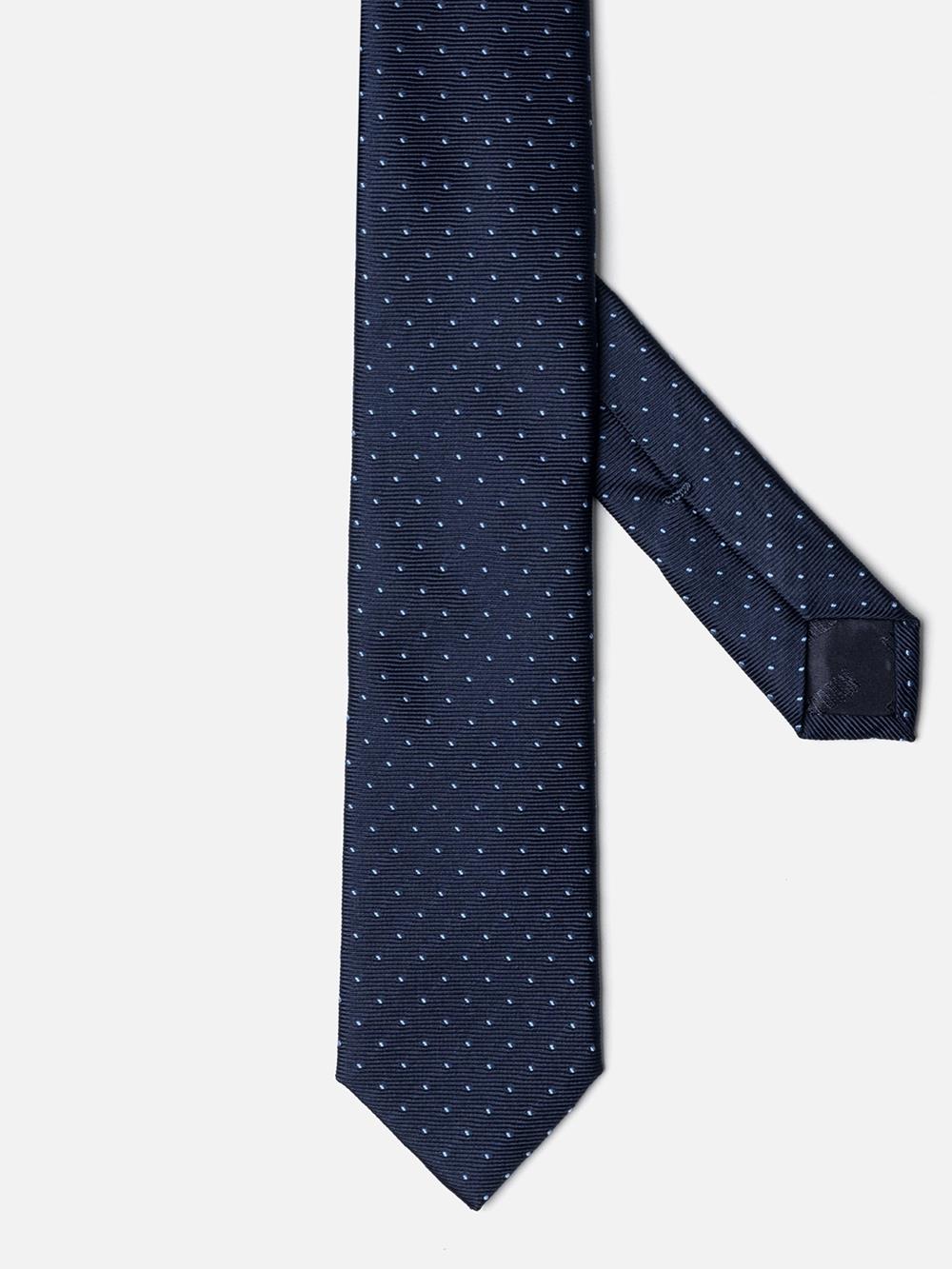 Slim silk reps tie with sky polka dots