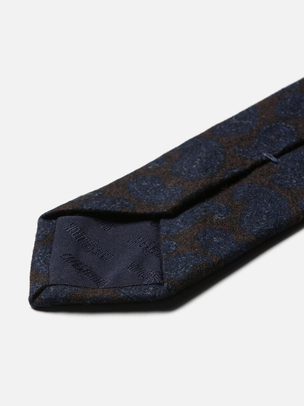 Brown Paisley print silk and wool tie
