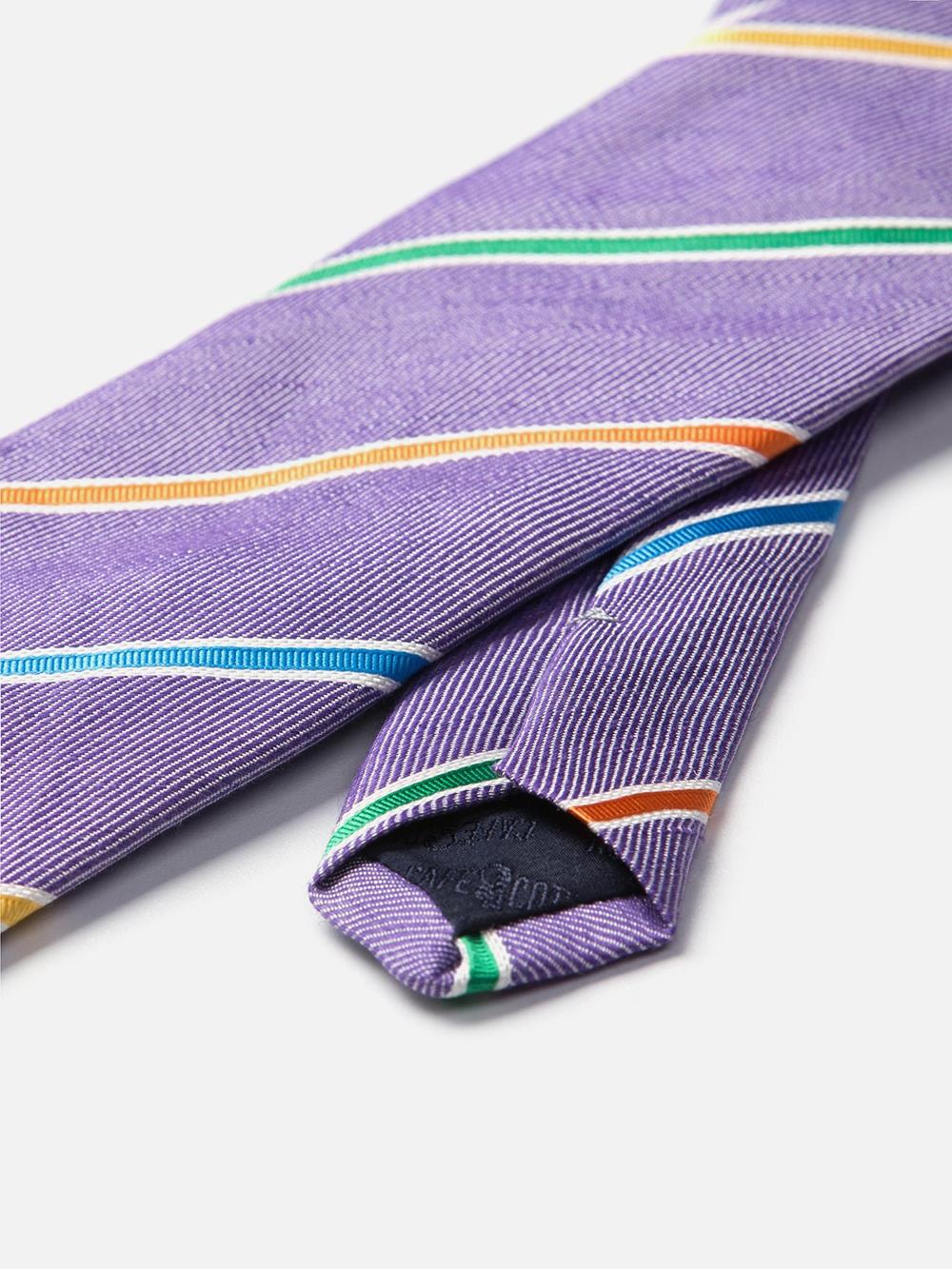Silk tie and linen multicolored stripes parcel