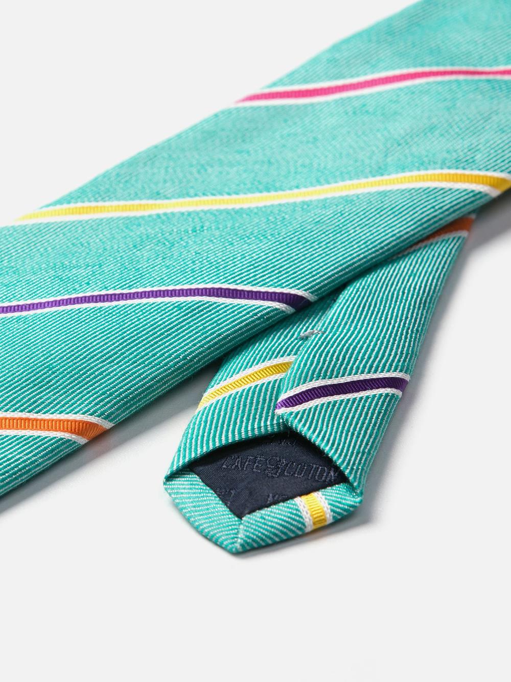 Cravate en soie et lin lagon à rayures multicolores