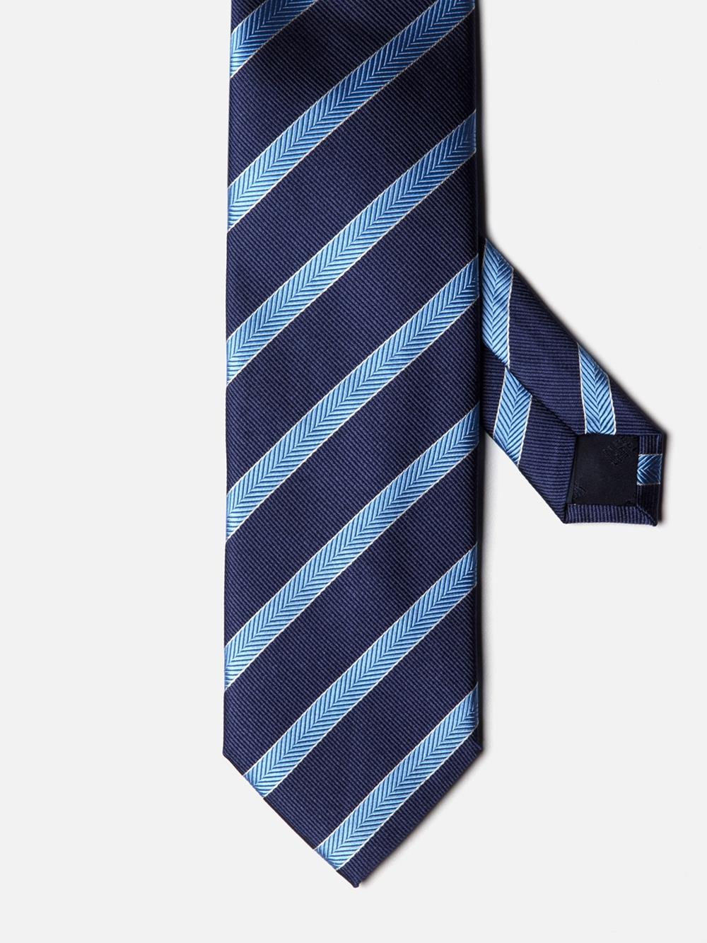 Marine zijden met hemelsblauwe strepen stropdas 