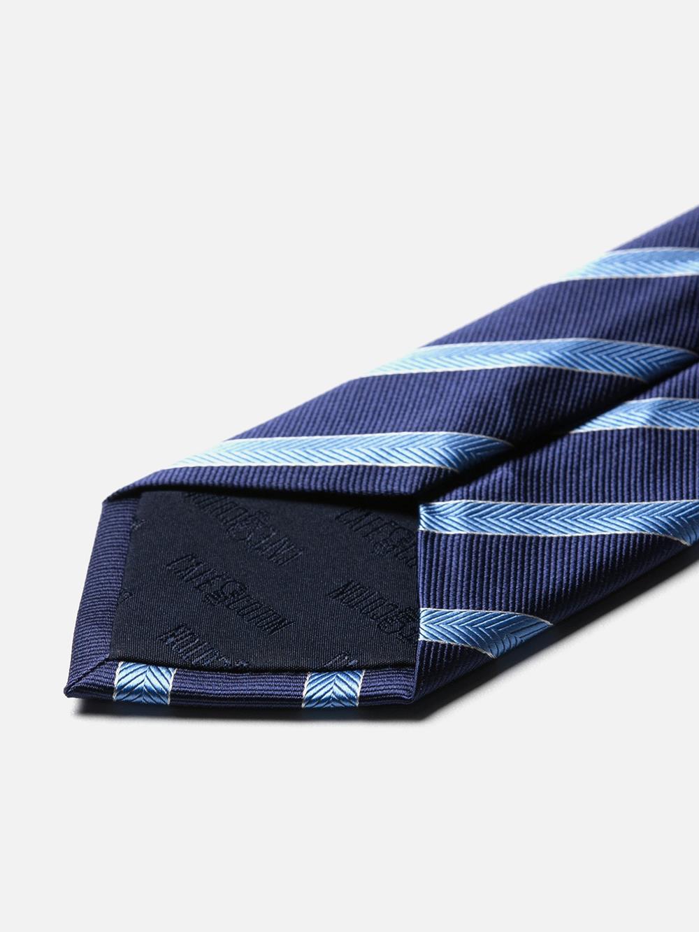 Marine zijden met hemelsblauwe strepen stropdas 