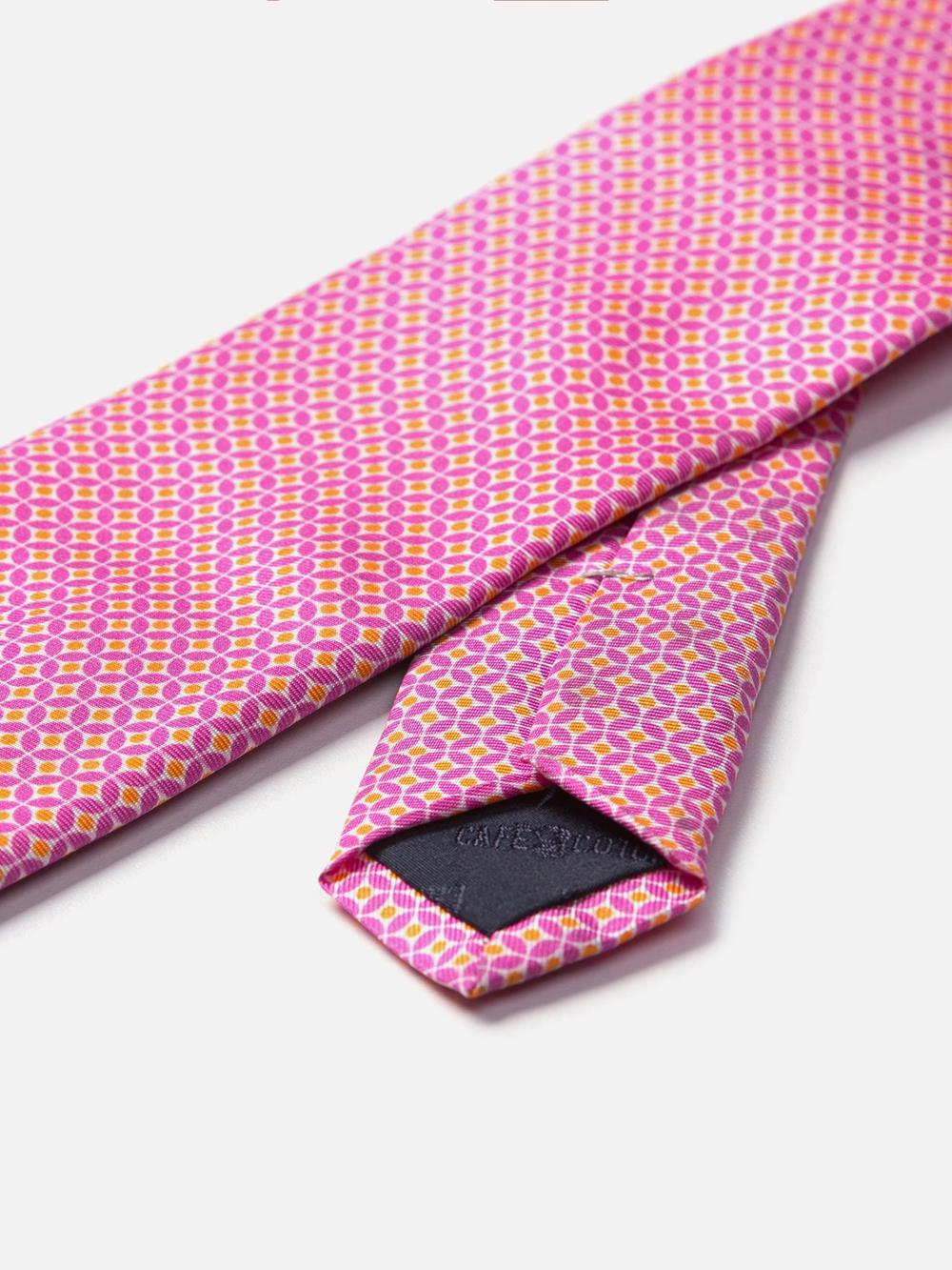 Cravate en soie imprimée rose et jaune