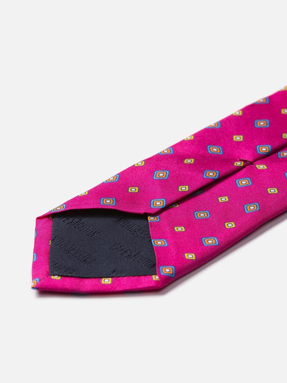 Cravate en soie fuchsia à motifs géométriques imprimés