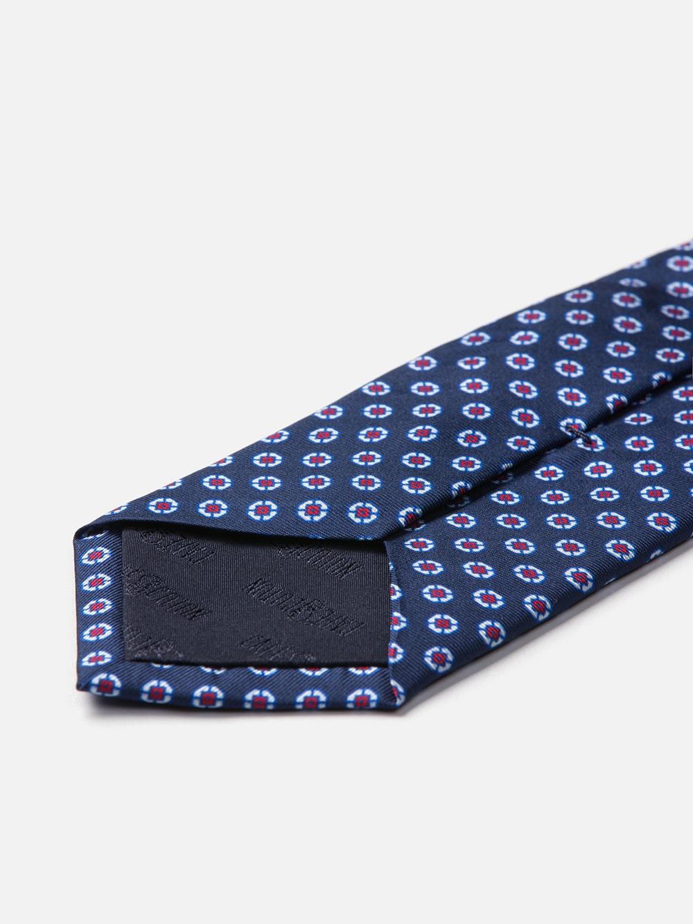 Cravate en soie marine à motifs imprimés fuchsia