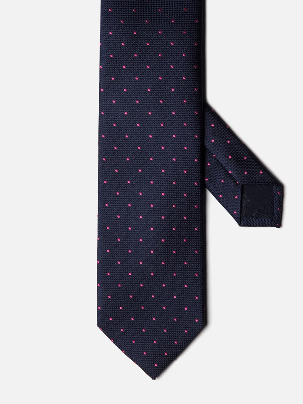 Marine zijden met roze stippen stropdas 