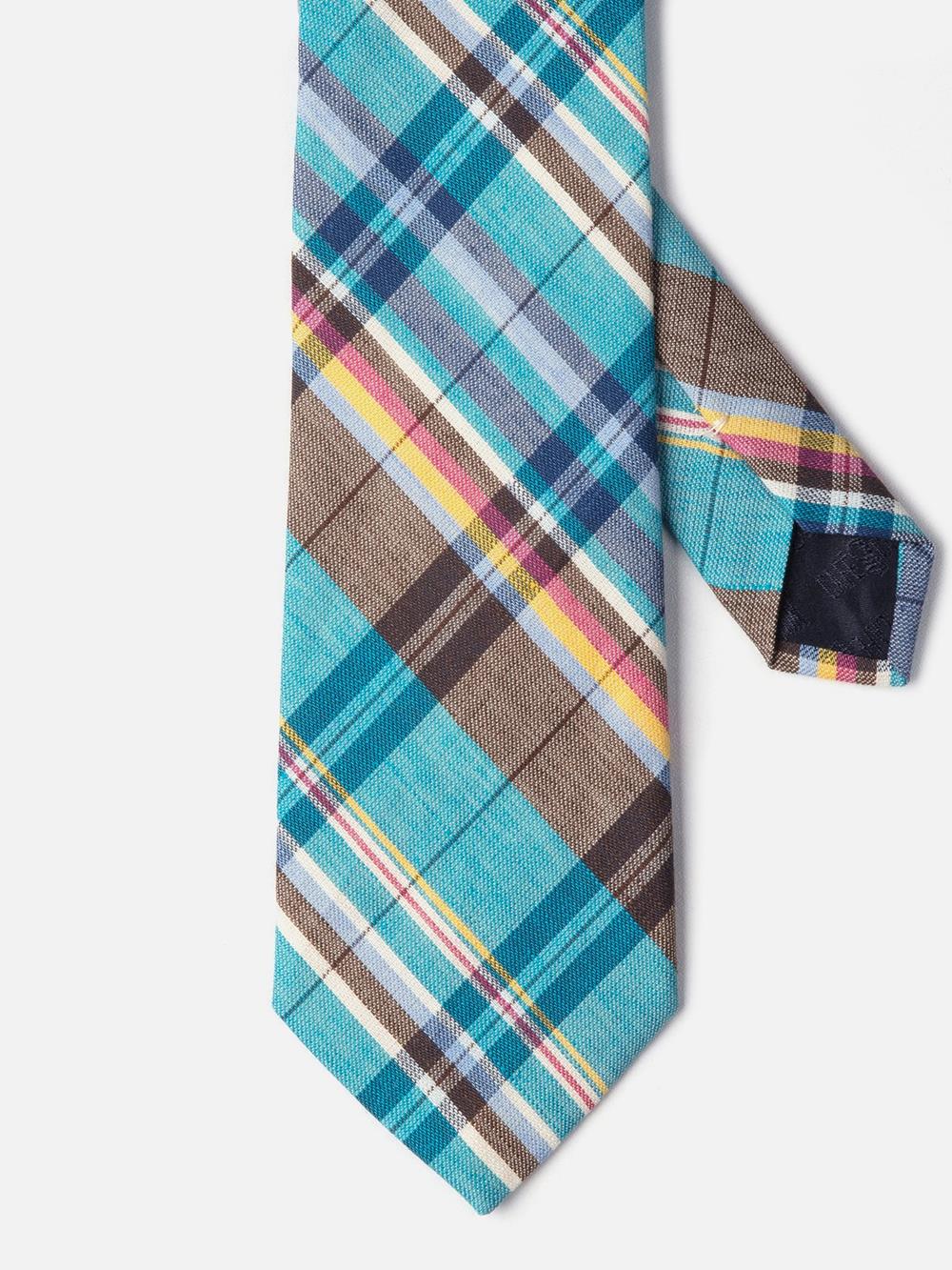 Cravate à motif tartan turquoise