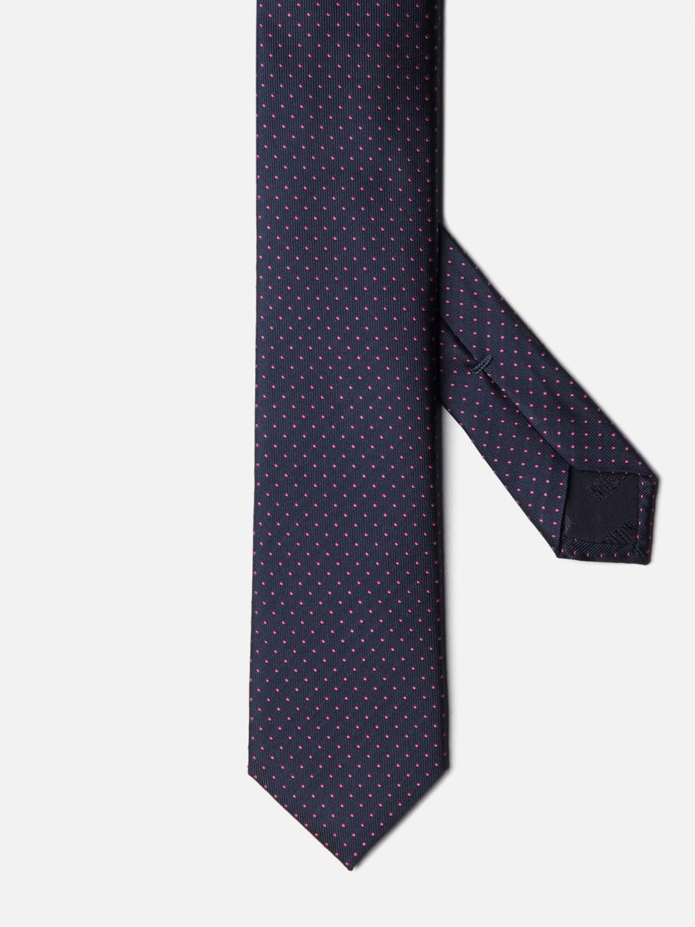 Navy pink Polka dot silk slim tie | Café Coton