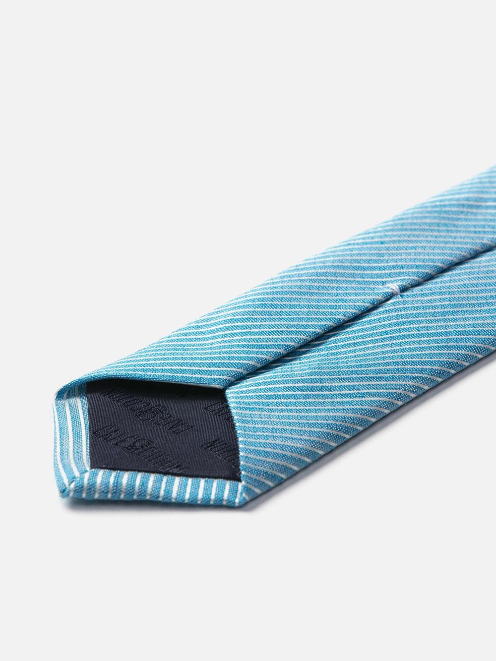 SLIM tie in linen and turquoise silk with micro scratches