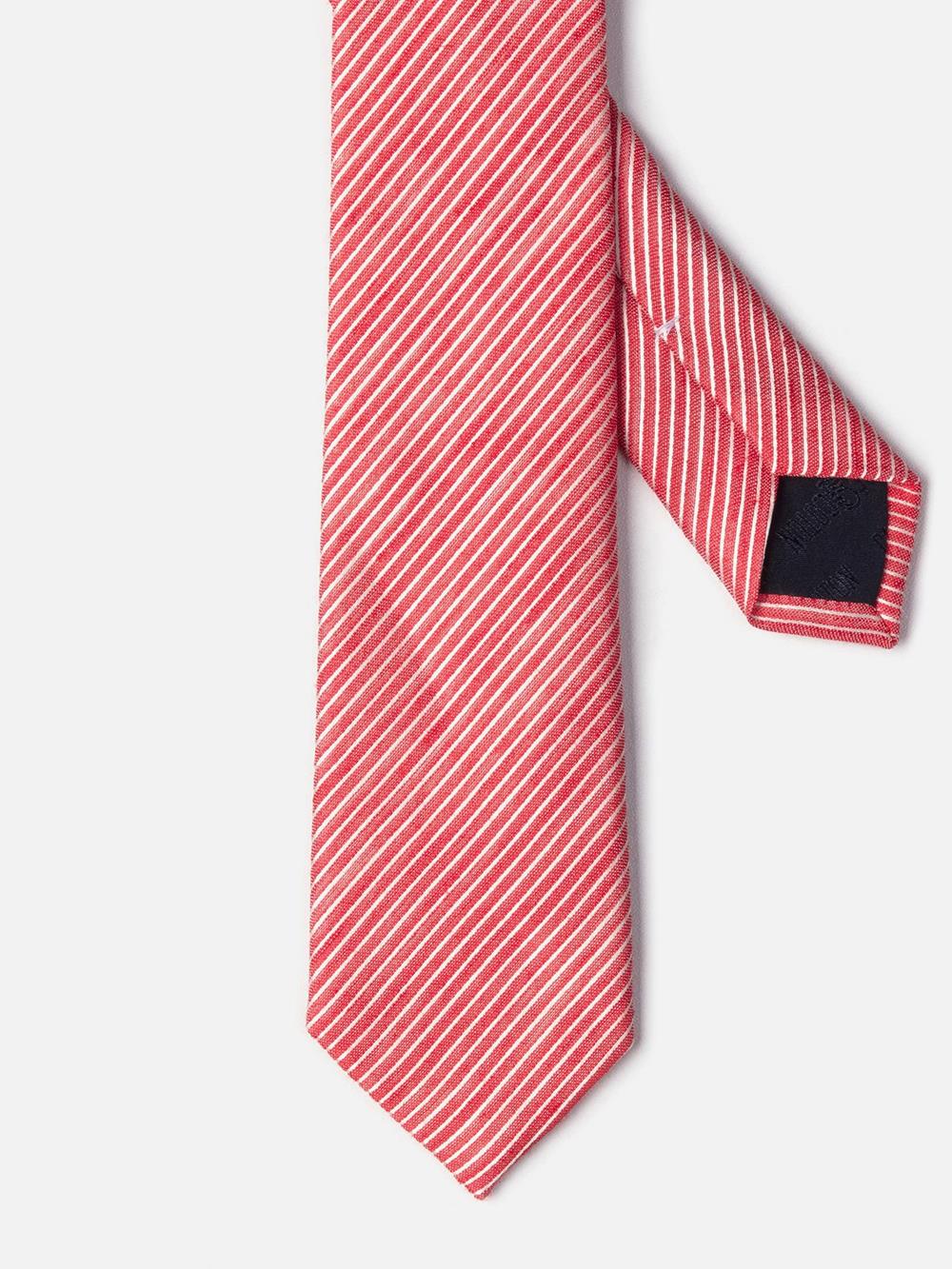 Linen and red silk slim tie with micro scratches