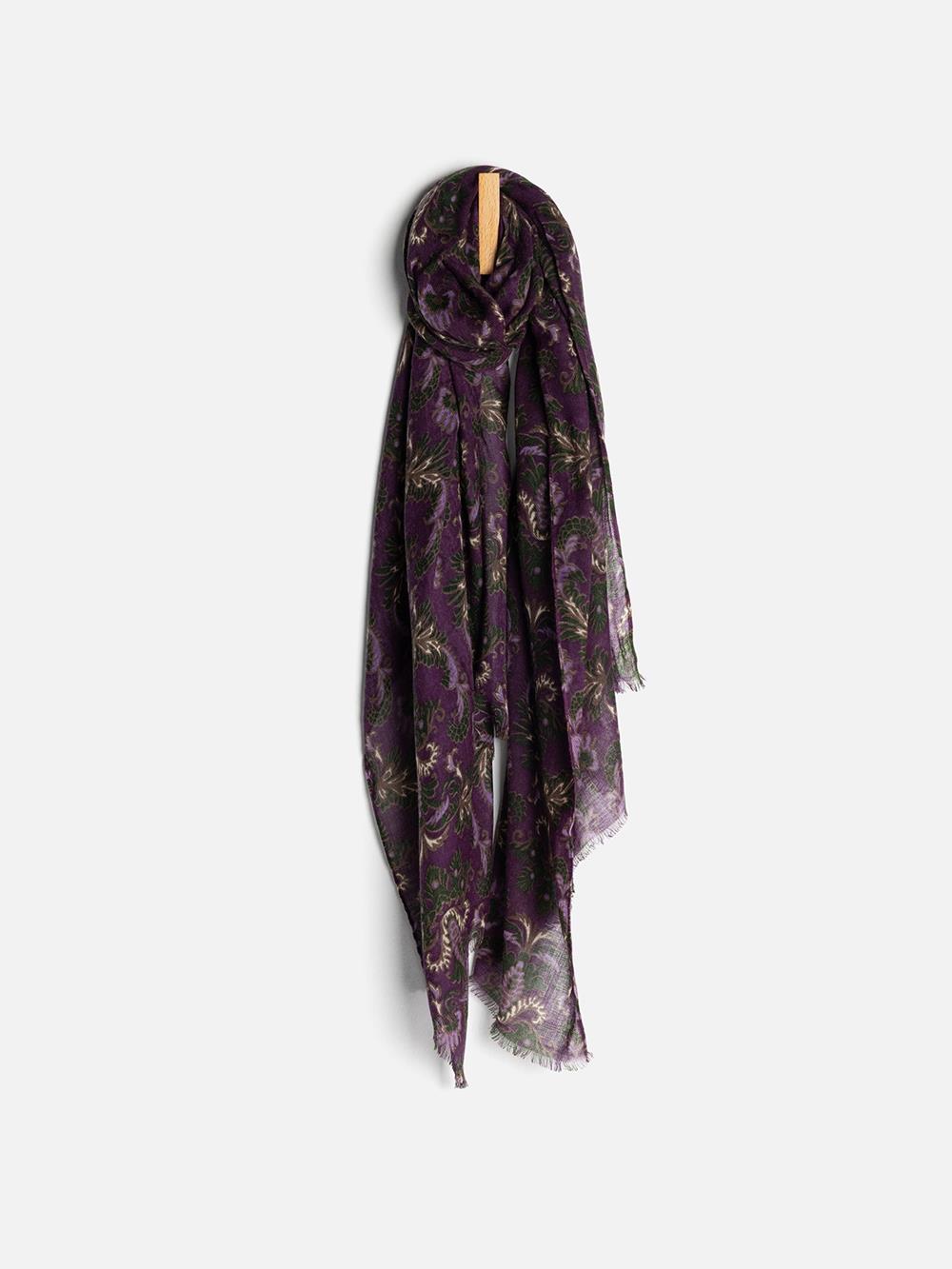 Algarve sjaal van paarse wol met bloemenprint