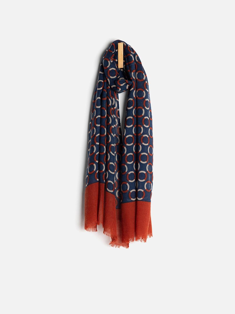 Castille patterned scarf in navy wool