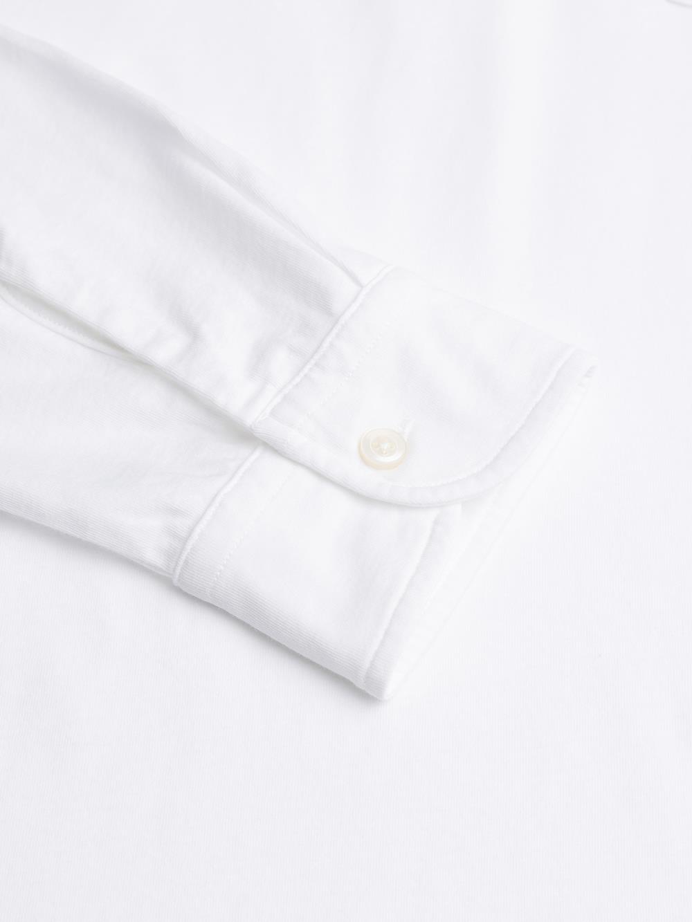 Bred long sleeve polo in white jersey