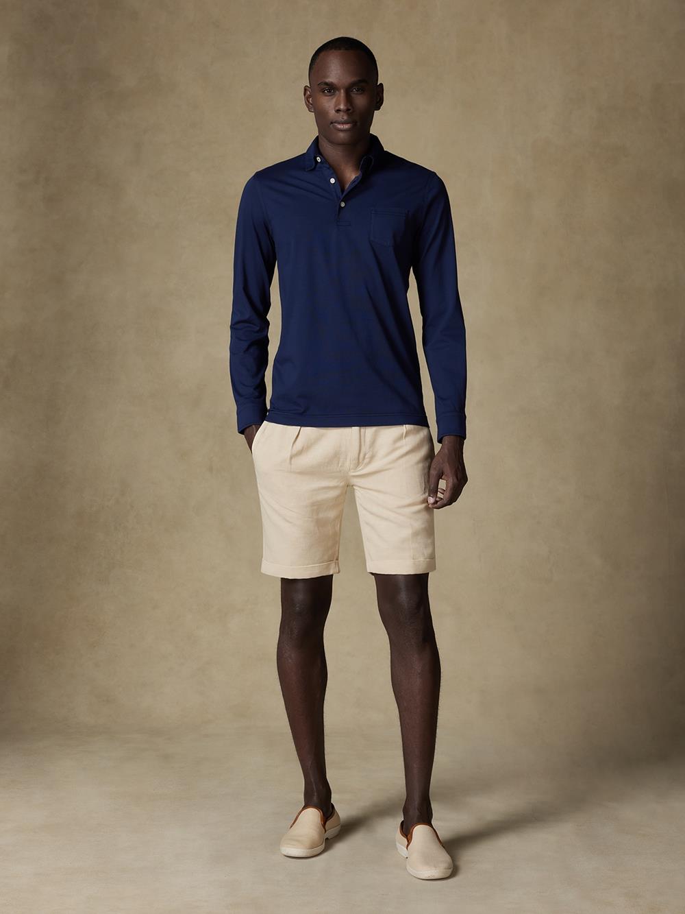 Polo Bred Langarm aus Jersey in Marine