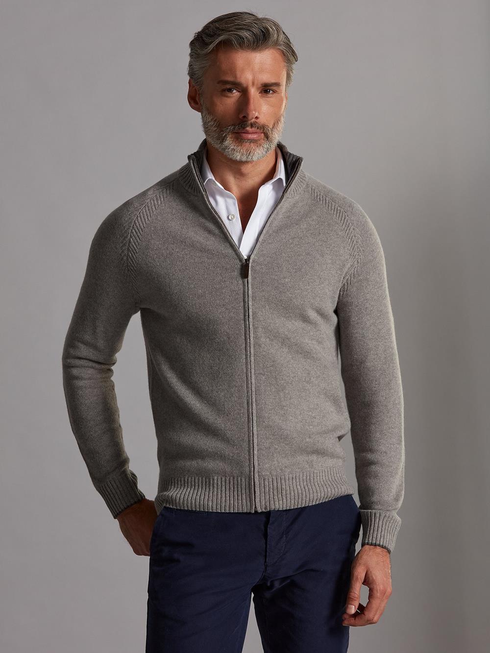 Ben zip-up cardigan in grey lambswool