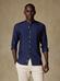 Olaf collarless slim fit shirt in navy linen