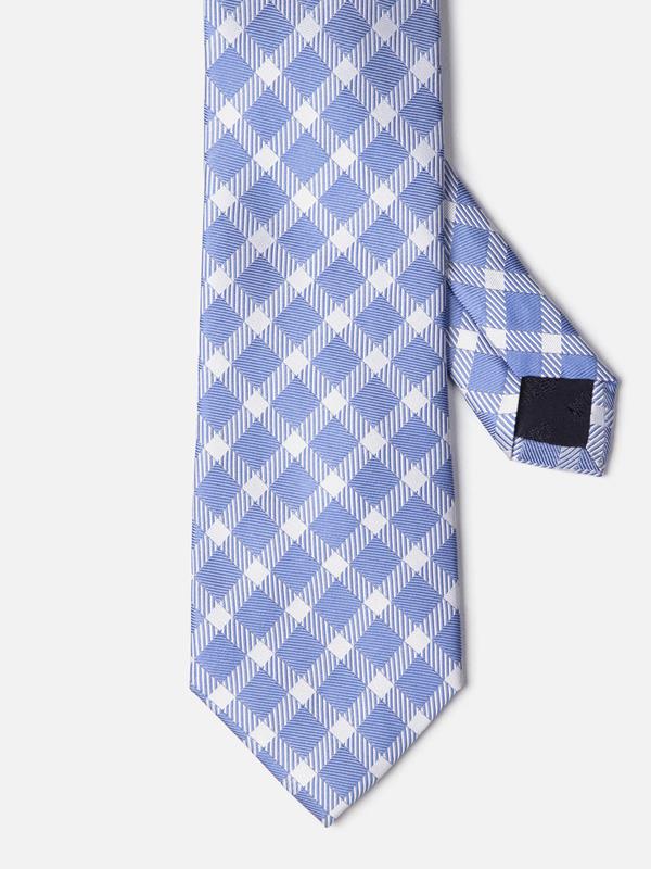 Blue silk tie with checkered
