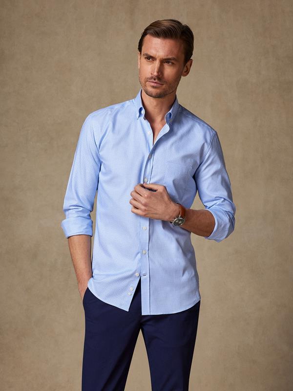 Alfred shirt in azure gingham - Button Down Collar