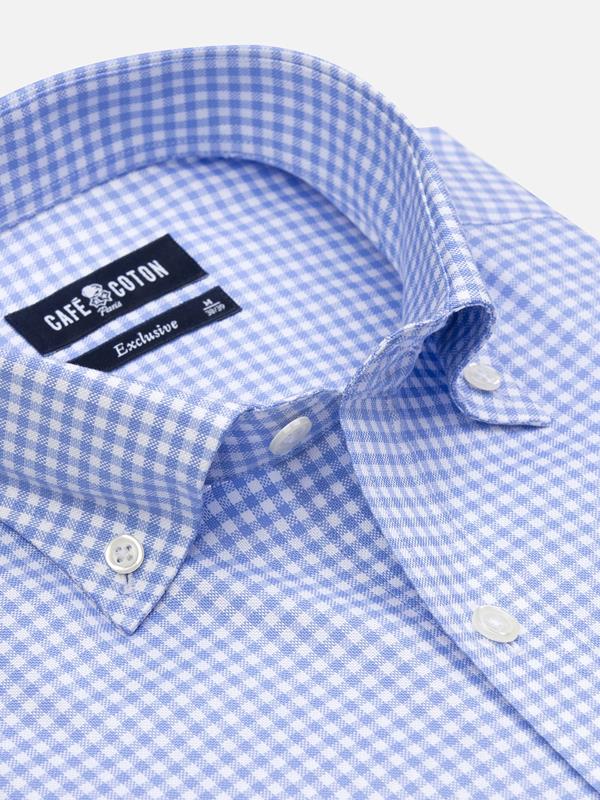 Buton down collar Anthony micro gingham shirt - Blue sky 