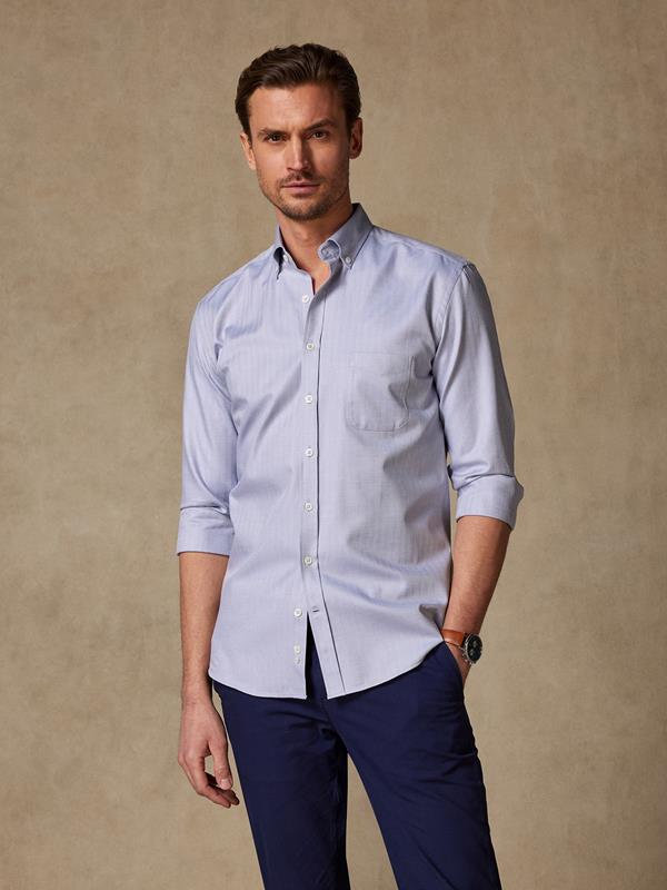 Grey herringbone shirt - Button-down collar