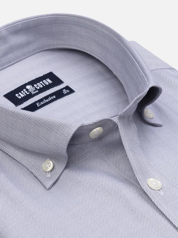 Grijs visgraat overhemd - Button-down kraag
