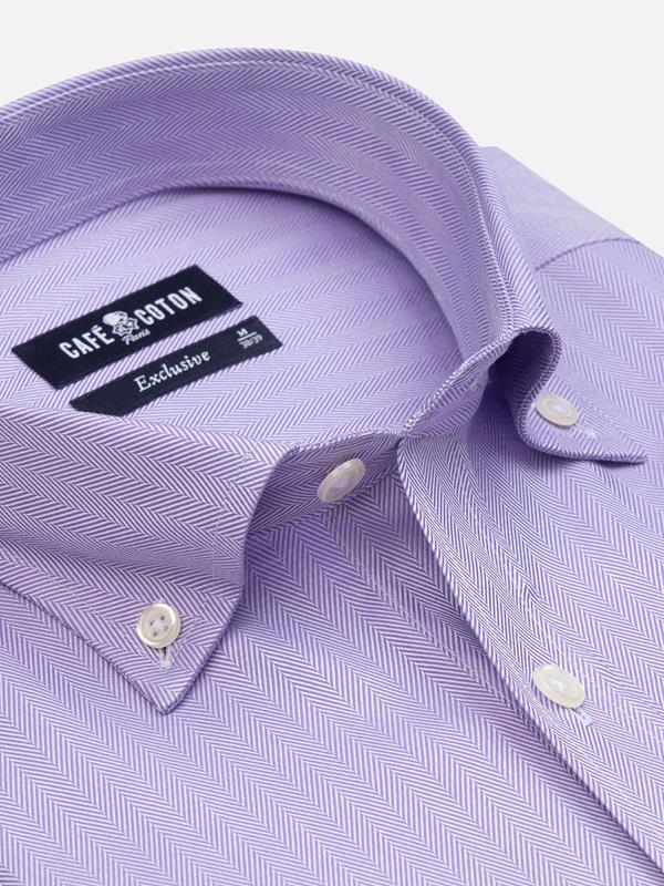 Violett Fischgrätenmusterhemden - Button down kragen