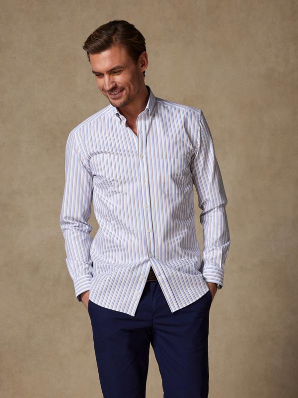 Finn shirt with sand and blue stripes  - Button Down Collar