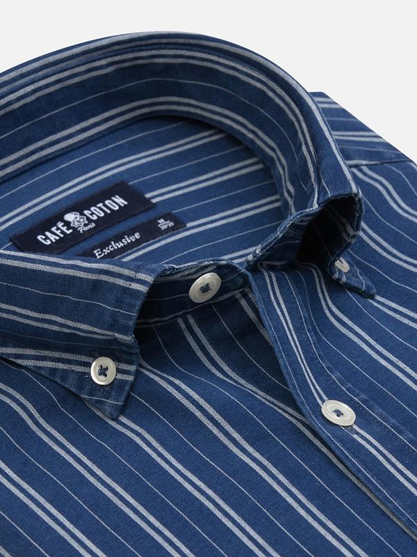 Buton down collar Gerry denim stripe shirt - Navy