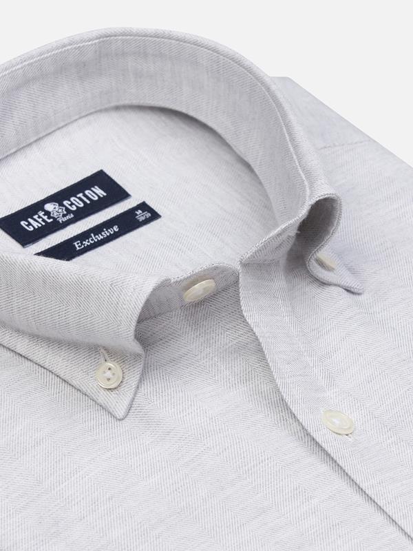 Hall grijs flanellen overhemd - Button-down kraag