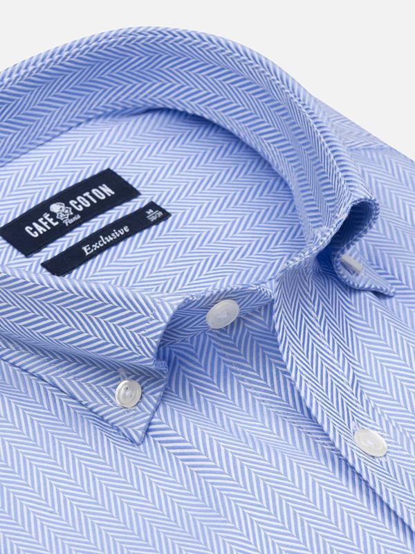 Sky Herringbone Shirt  - Button down collar