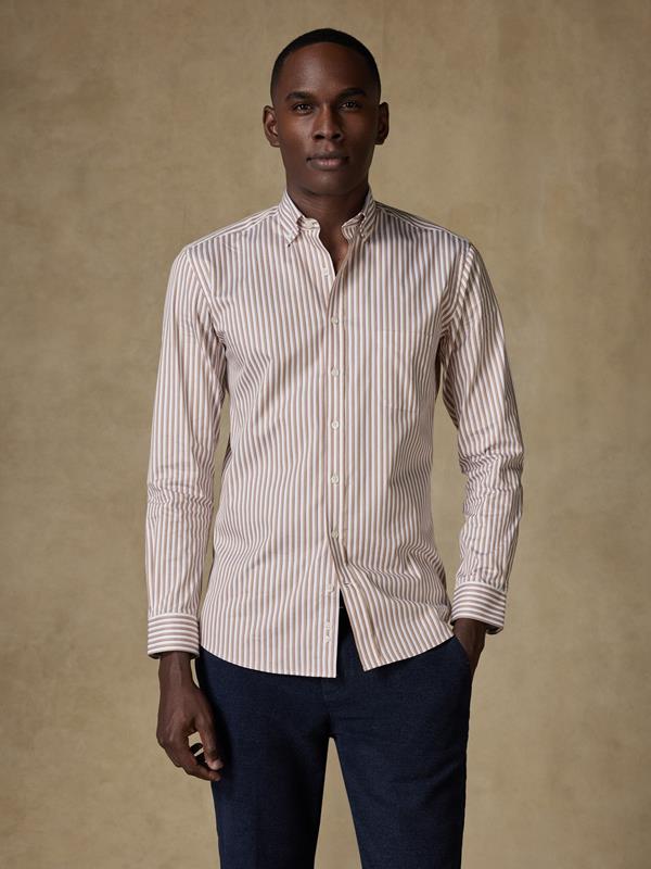 Chemise Kenneth à rayures beige - Col Boutonné
