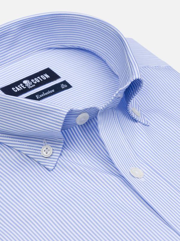 Menthon Hemd mit himmelblauen Streifen - Button-Down-Kragen