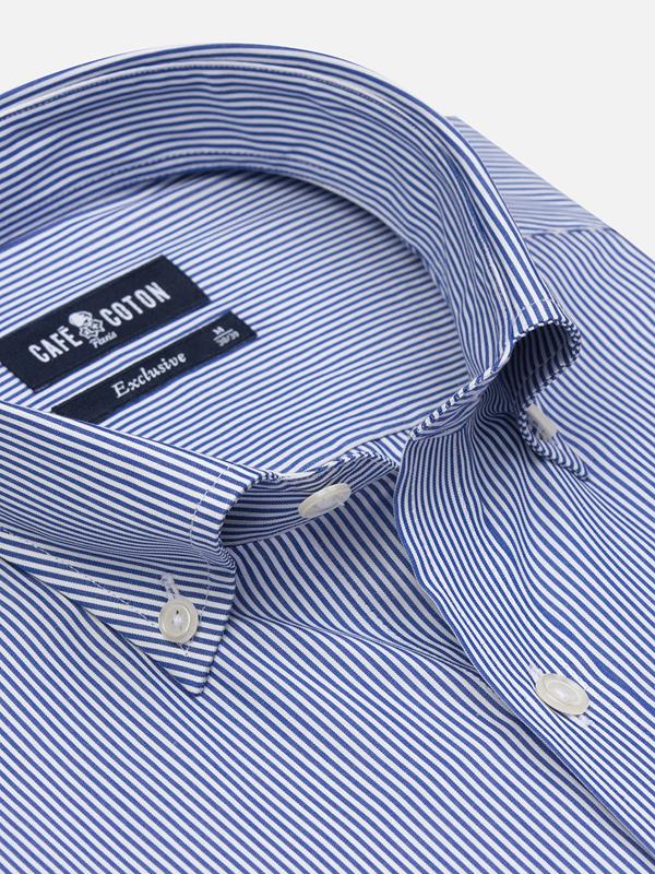 Menthon navy stripes shirt - Button down collar
