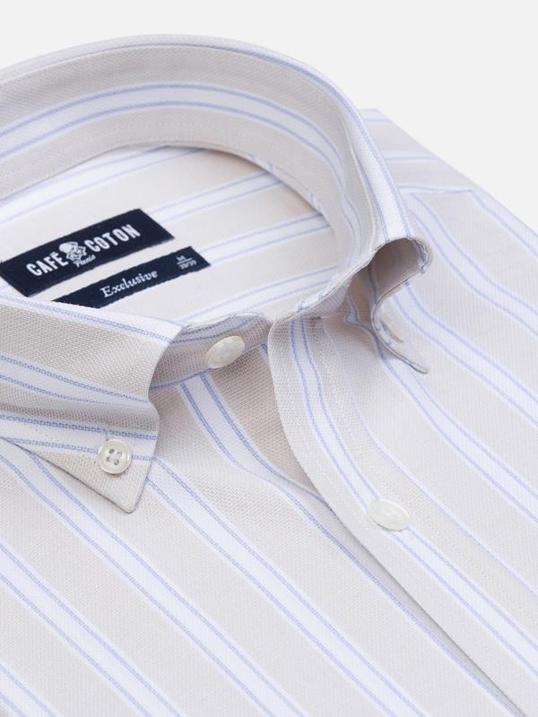 Nils sand shirt with sky blue stripes - Button Down Collar