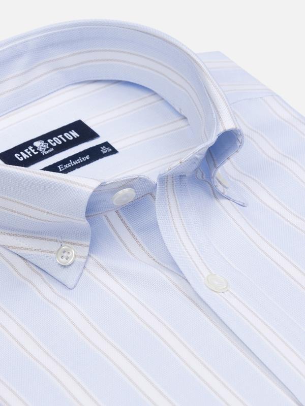 Nils sky blue shirt with sand stripes - Button Down Collar
