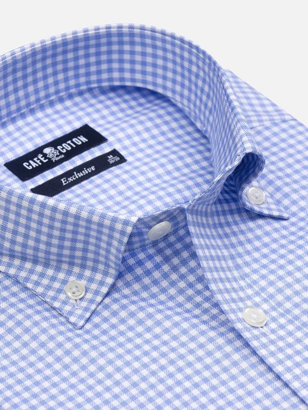 Buton down collar Anthony micro gingham slim fit shirt - Blue sky 