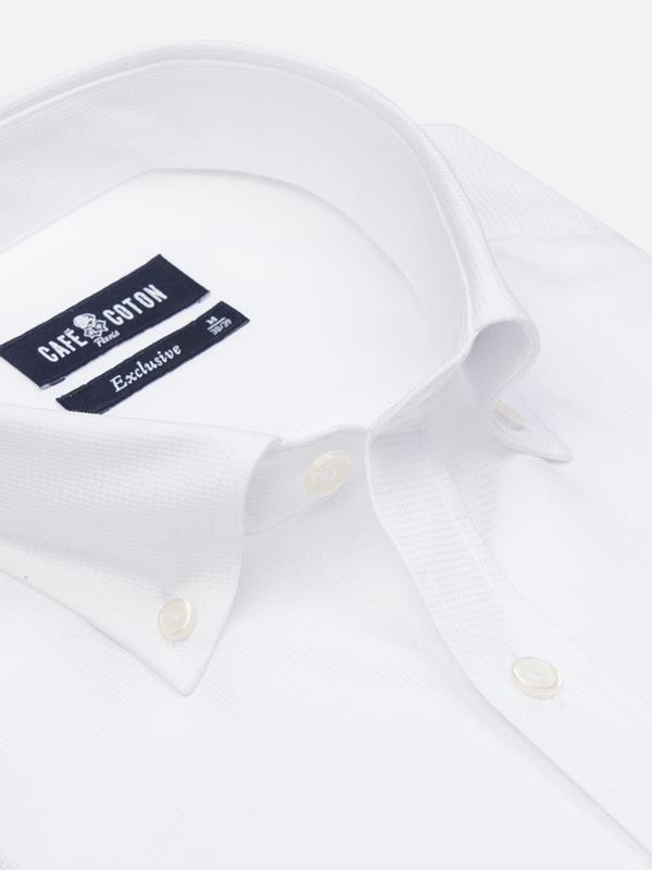 Bayers wit structuur Slim fit overhemd - Button-down kraag