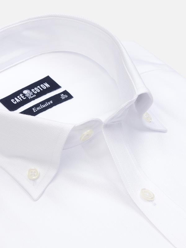 Button down collar Herringbone slim fit shirt - White