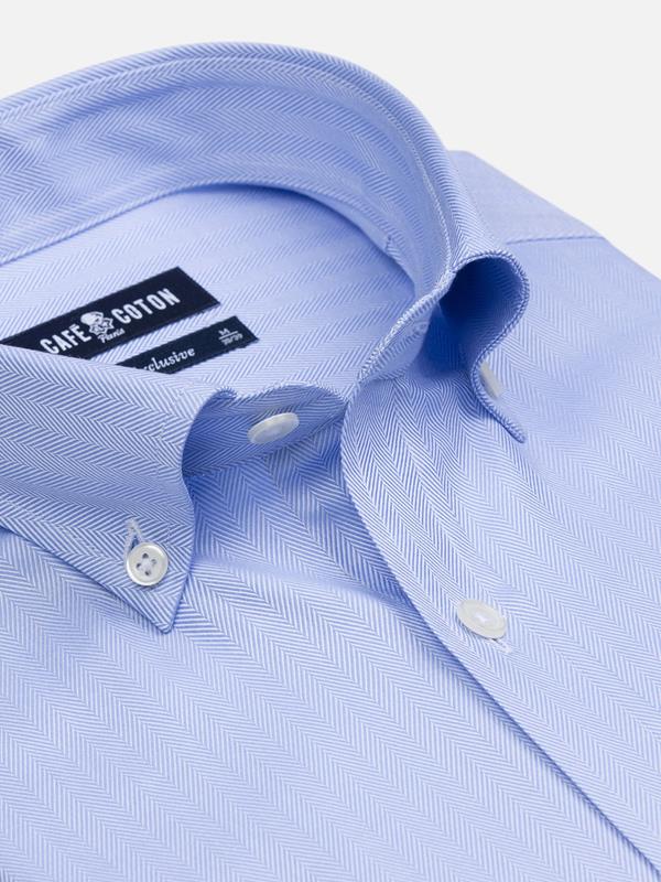 Sky blue herringbone slim fit shirt - Button-down collar